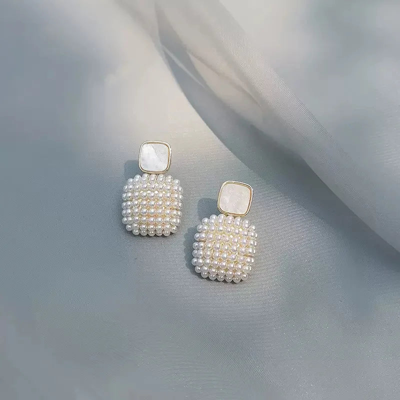 Geometric Square Pearl Earrings