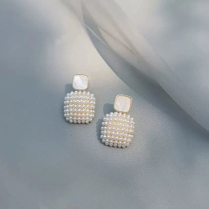 Geometric Square Pearl Earrings