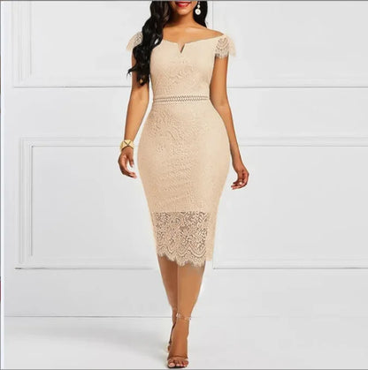 Elegant Lace Hollow-Out Bodycon Dress