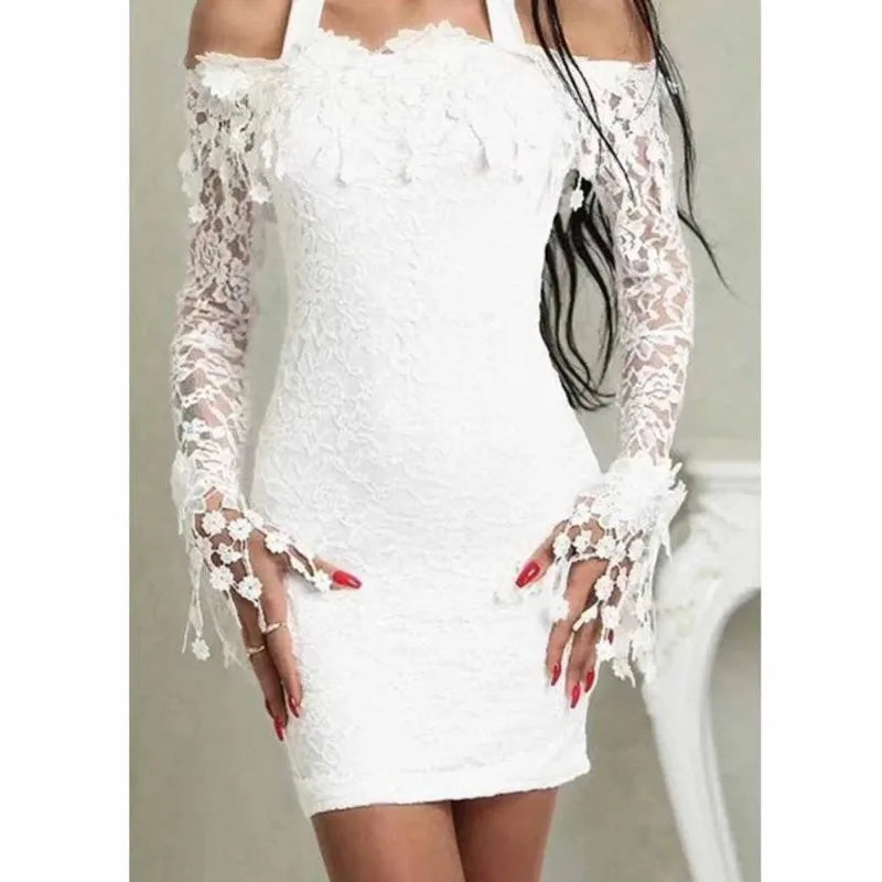 White Lace Off-Shoulder Bodycon Mini Dress