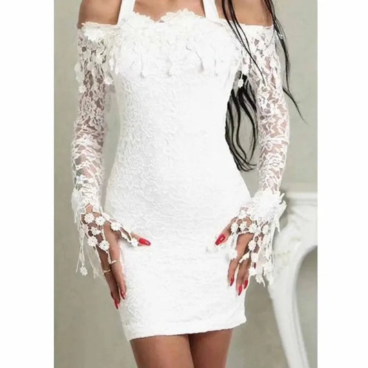 White Lace Off-Shoulder Bodycon Mini Dress