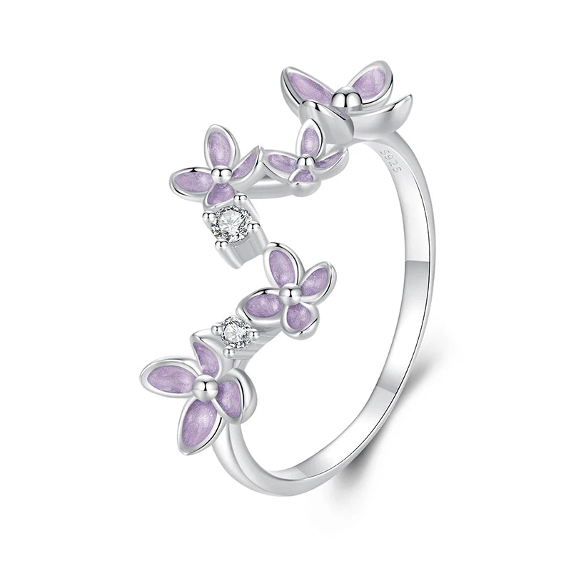 JEW013R     925 Sterling Silver Lilac Flower Adjustable Ring, White Gold Plated - Klixstore