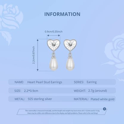 JEW015ER    New 925 Sterling Silver Heart Pearl Stud Earrings for Women - Klixstore