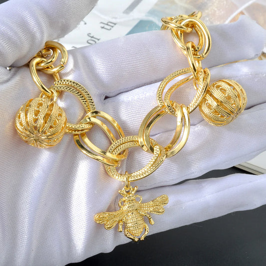Gold Bee Pumpkin Charm Bracelet