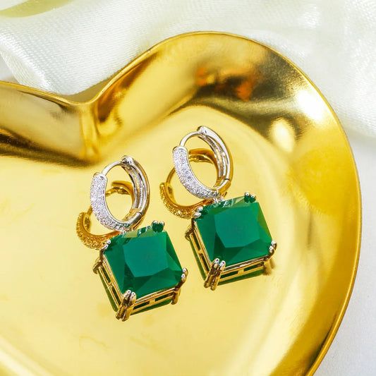 Square Cut CZ Drop Earrings