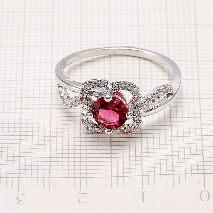 Red Stone CZ Crystal 925 Sterling Silver Ring for Women