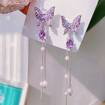 Green Zircon Butterfly Earrings