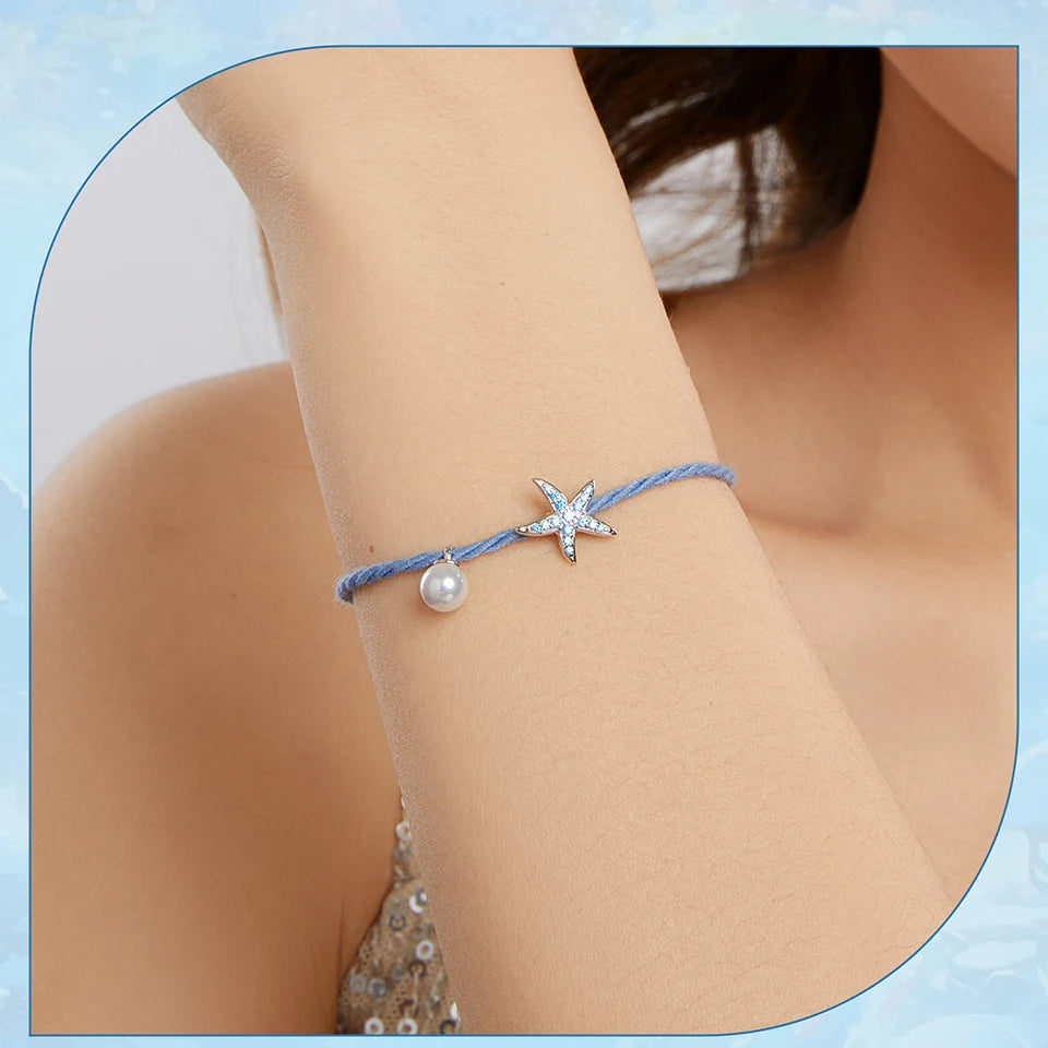925 Silver Starfish Pearl Adjustable Bracelet