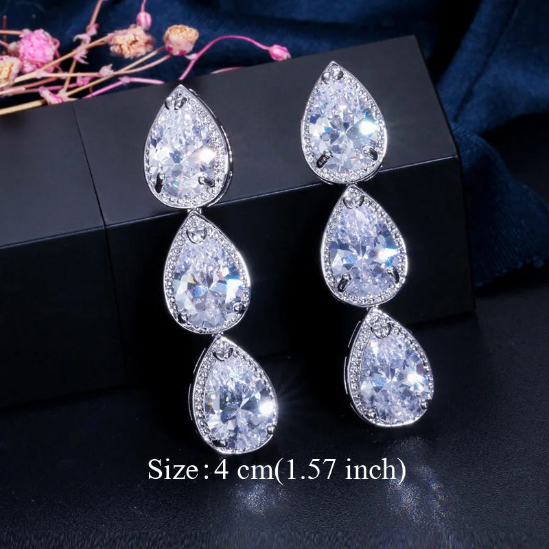 Water Drop CZ Silver Earrings