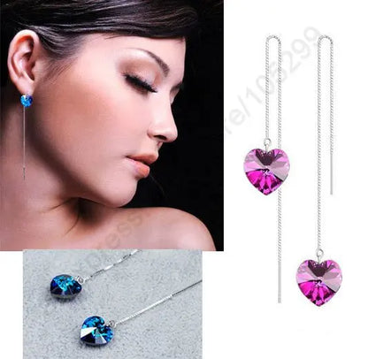 CZ Crystal Long Drop Earrings for Women
