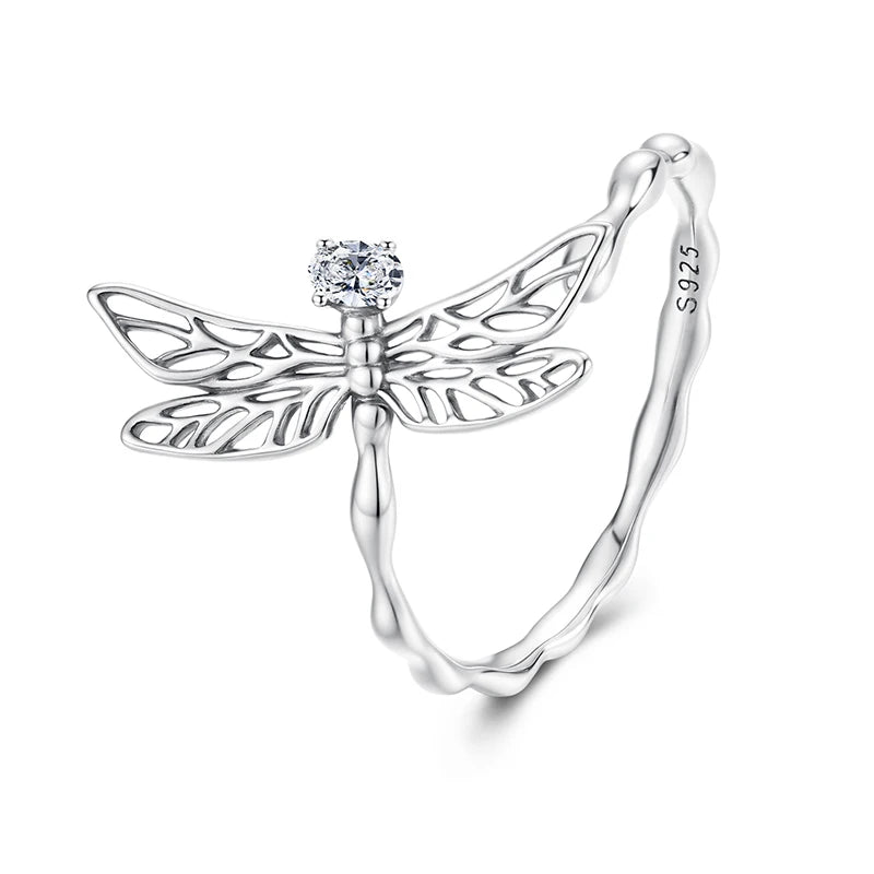 Silver Twist Dragonfly Open Ring
