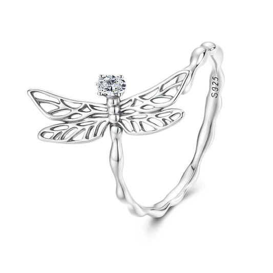 Silver Twist Dragonfly Open Ring
