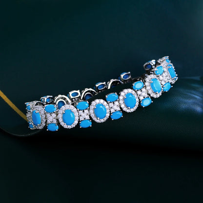 Blue Turquoise CZ Silver Bangle