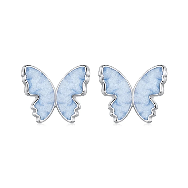 JEW009ER          Authentic 925 Sterling Silver Blue Butterfly Stud Earrings - Klixstore