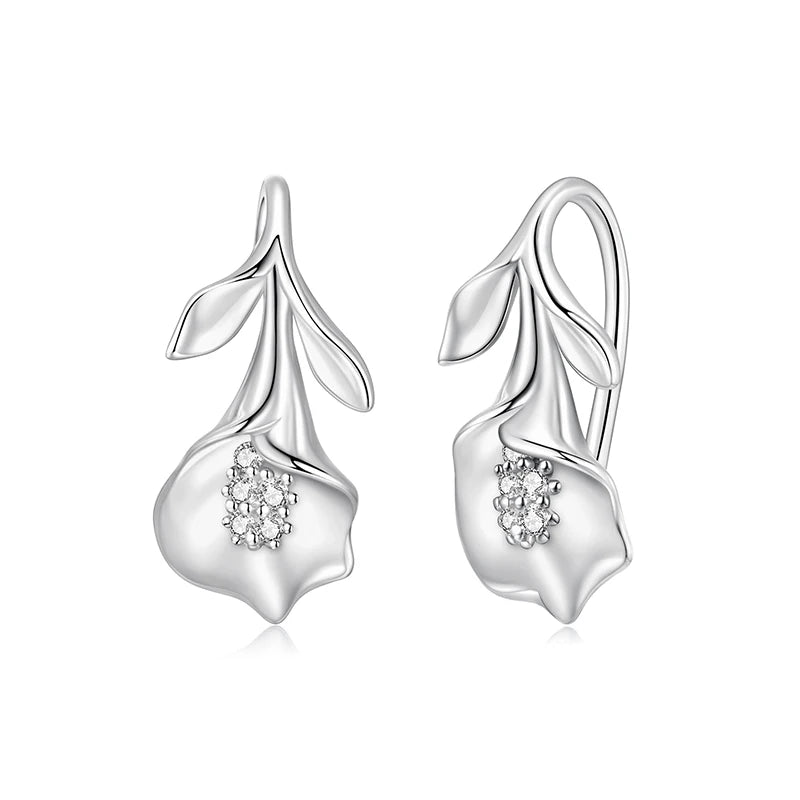 JEW028ER        
 BAMOER Solid 925 Sterling Silver Calla Lily Hook Earrings for Women, Pavéd CZ 3D Flower Dangle Earrings Elegant Jewelry Gift - Klixstore