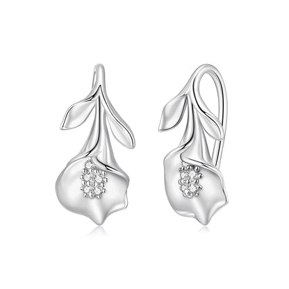 JEW028ER        
 BAMOER Solid 925 Sterling Silver Calla Lily Hook Earrings for Women, Pavéd CZ 3D Flower Dangle Earrings Elegant Jewelry Gift - Klixstore