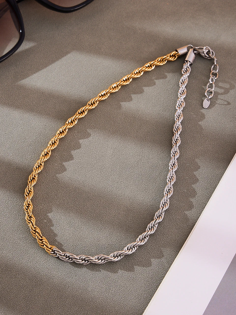 18k Gold Two-Tone Rope Chain Necklace
