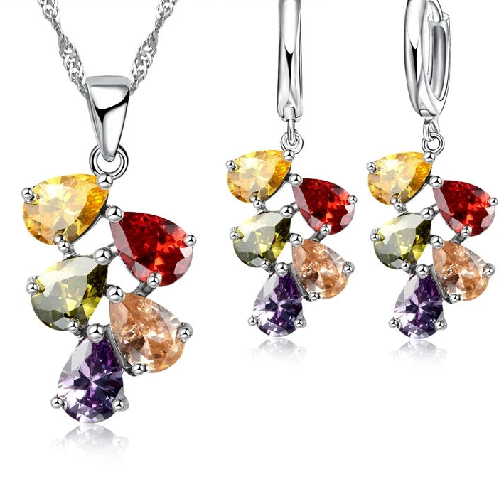 925 Sterling Silver Bridal Jewelry Set with Austrian Crystal Plant Design