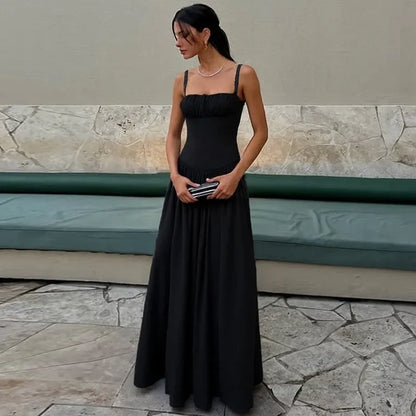 CLO010DJ
 Women's Sleeveless High Waist Corset Dress  Outfit Female Spaghetti Strap Slash Neck Tunics A-line Long Dresses - Klixstore