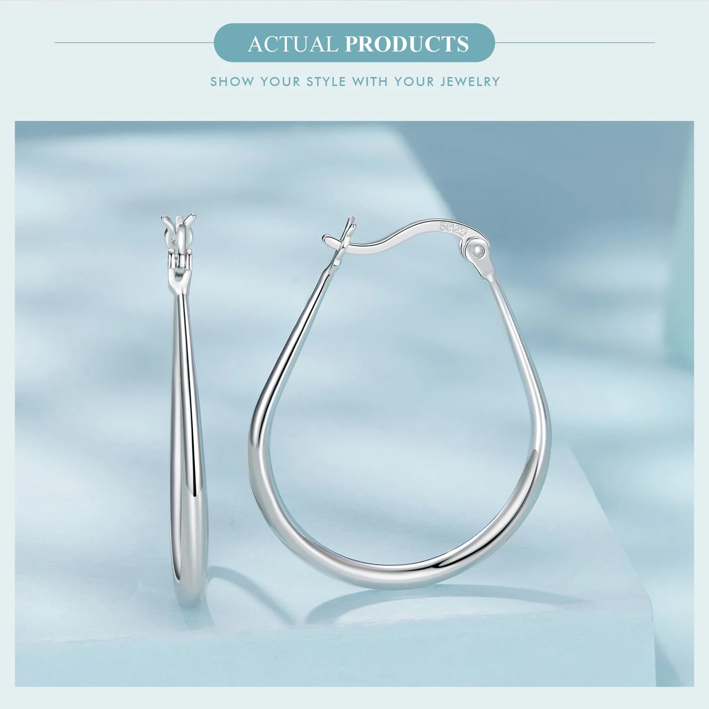 JEW022ER        925 Sterling Silver Large Oval Hoop Earrings Chunky Hypoallergenic Huggie Earrings For Women Punk Classic Jewelry Gifts - Klixstore