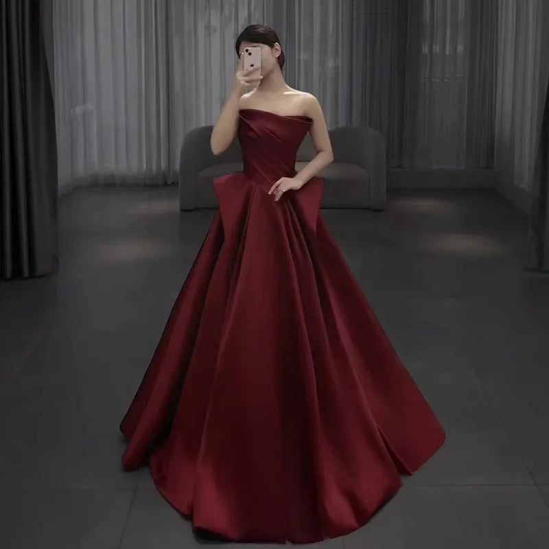 Elegant Satin Strapless Evening Party Dress