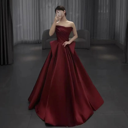 Elegant Satin Strapless Evening Party Dress