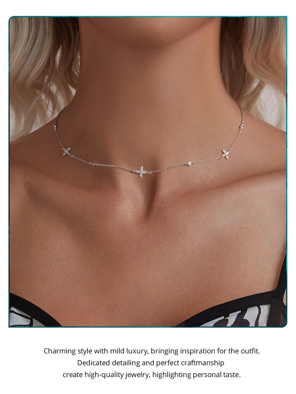 JEW010NEC     925 Sterling Silver Flower Necklace for Women,  Small Flower Charm Trendy Choker - Klixstore