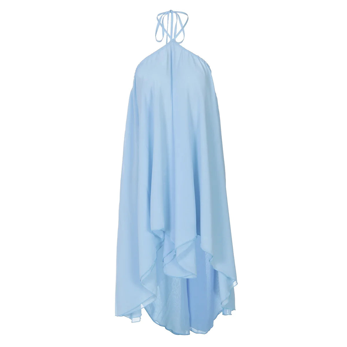 CLO064DJ
Women's Sexy Loose Solid Blue Short Beach Dresses Summer Halter Off Shoulder Backless Chiffon - Klixstore