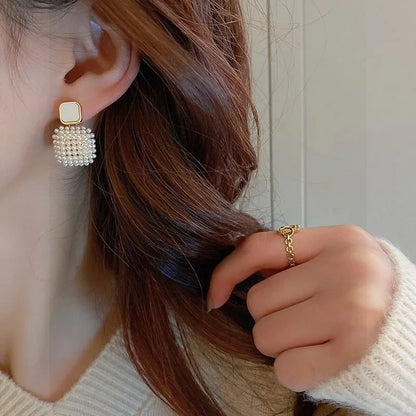 Geometric Square Pearl Earrings