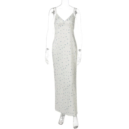 CLO066DJ
Chic Sweet Floral Printed Slip Dresses for Women V-neck Sleeveless High Waist Backless Zipper Slit Long Party Dress Streetwear - Klixstore