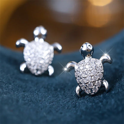 White Zircon Turtle Stud Earrings