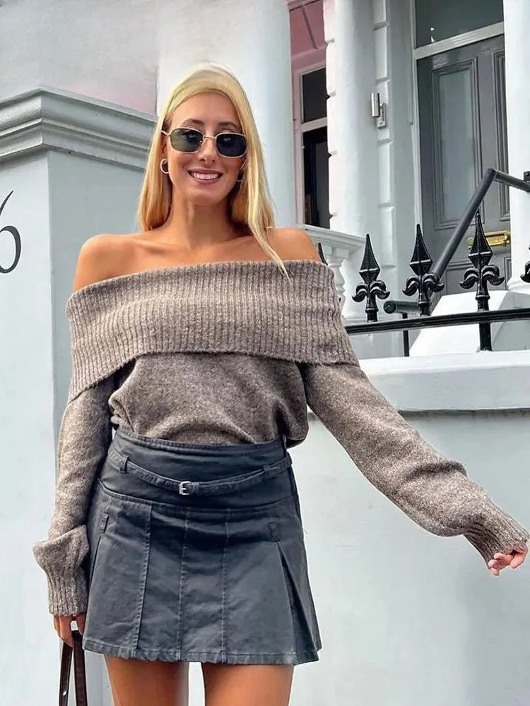 Off Shoulder Knitted Sweater for Women