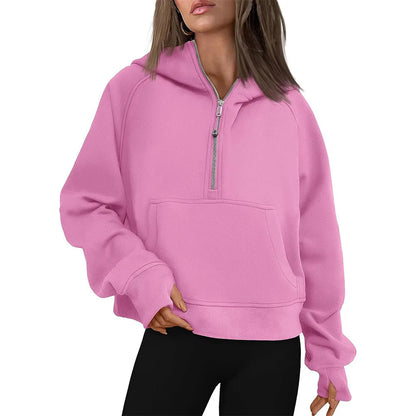 Cropped Half Zip Fleece Hoodie for Women