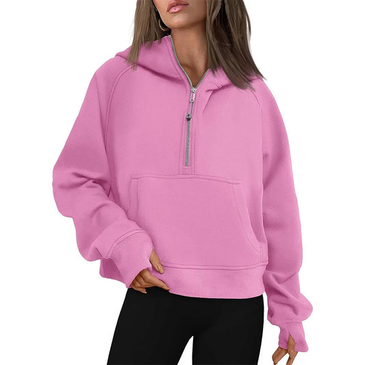 Cropped Half Zip Fleece Hoodie for Women