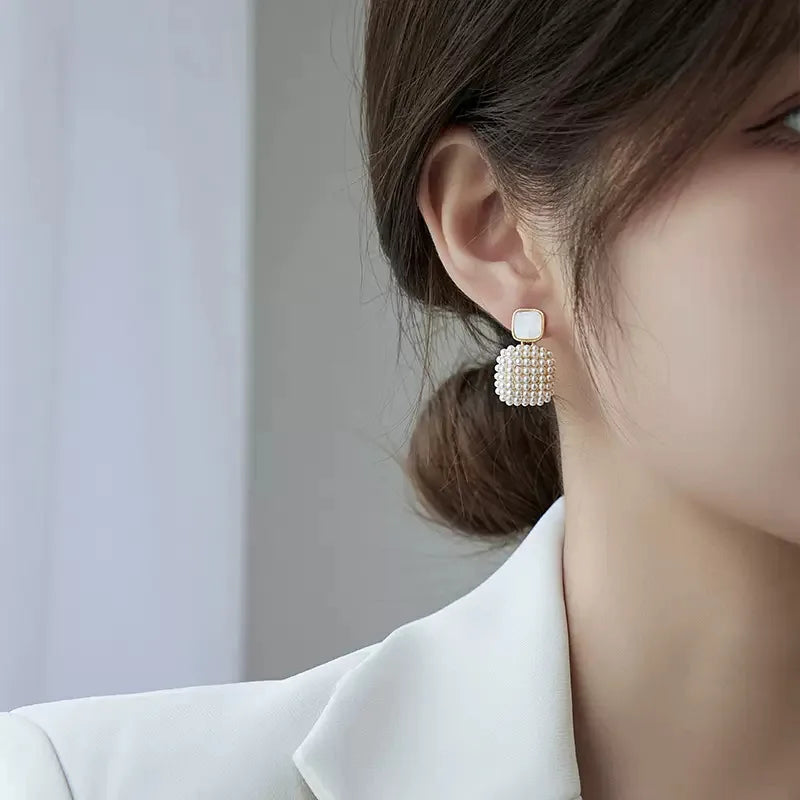 Geometric Square Pearl Earrings
