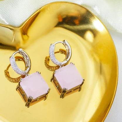 Square Cut CZ Drop Earrings