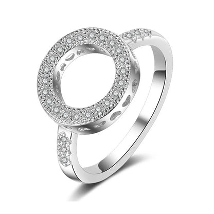  Hollow Round 925 Silver Rhinestone Ring for Women