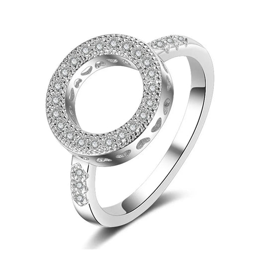  Hollow Round 925 Silver Rhinestone Ring for Women
