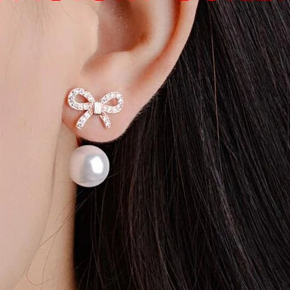 925 Sterling Silver Bow-Knot Pearl Earrings for Women