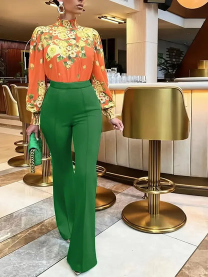 Office Lady Solid Color Flared Trousers