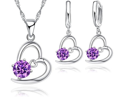 Silver Heart Pattern Bridal Jewelry Set