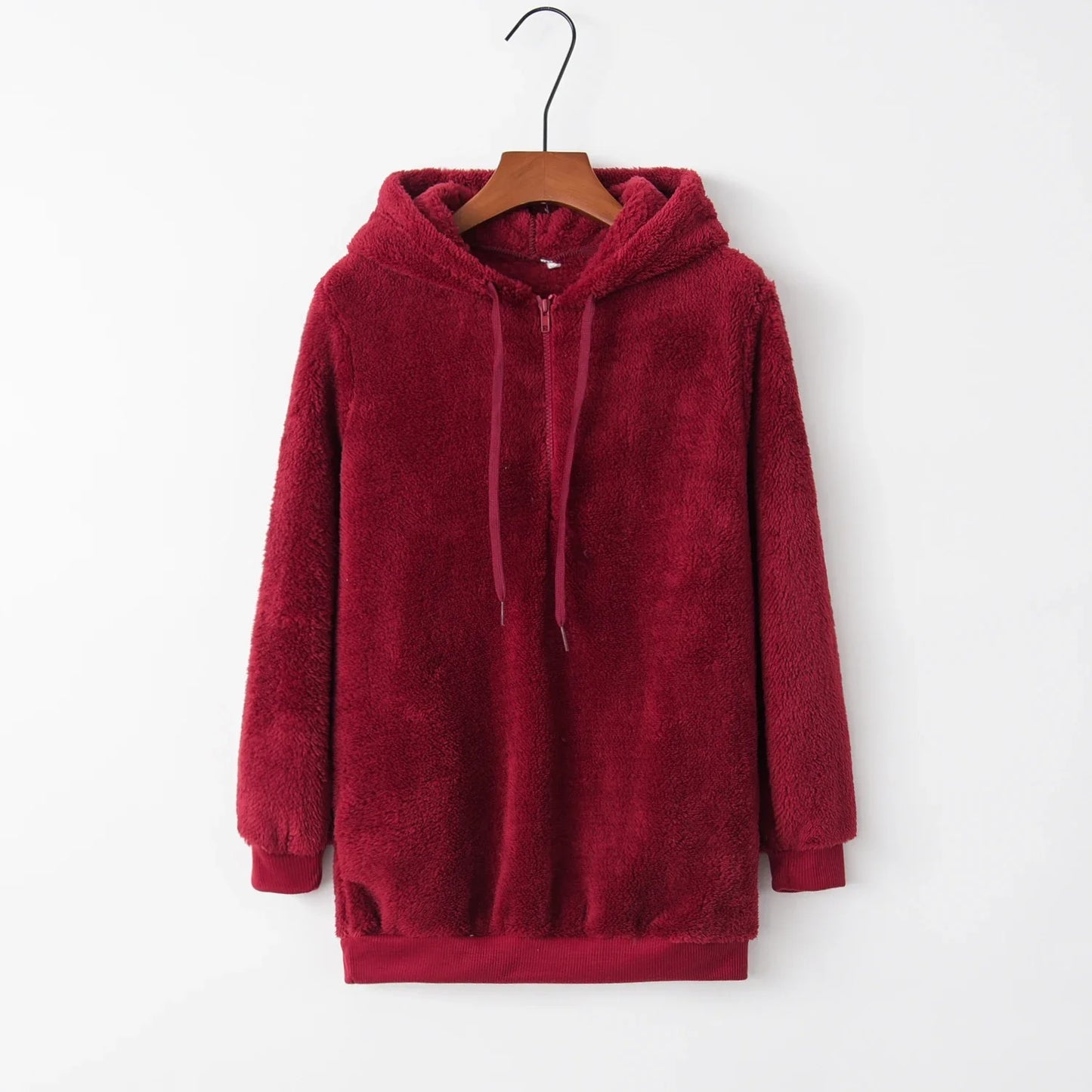 Plush Hooded Loose Sweatshirt Jacket for Women