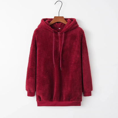 Plush Hooded Loose Sweatshirt Jacket for Women