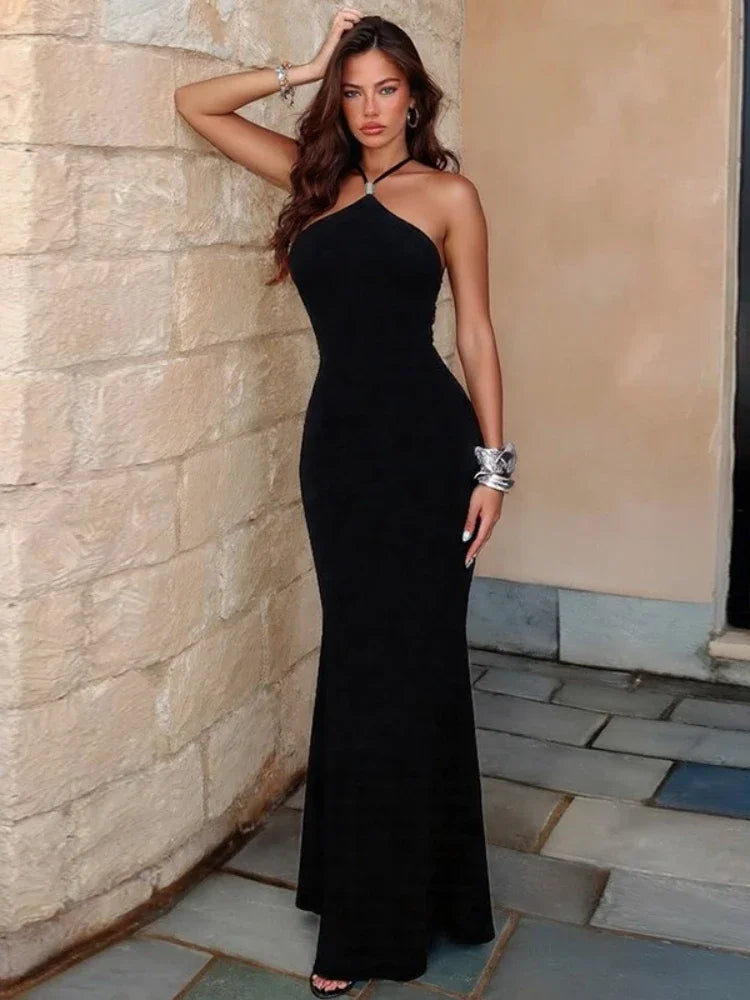 CLO016DJ
Woman Clothes Halter Neck Off Shoulder Bodycon Long Dress Female Sleeveless Backless Black Evening Party Dresses - Klixstore