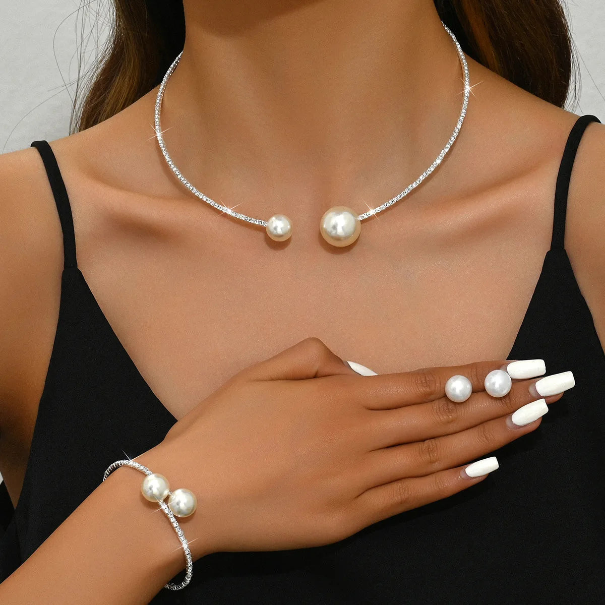 Pearl Rhinestone Bridal Jewelry Set
