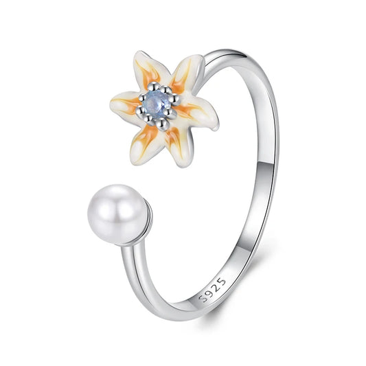 JEW001R 925 Sterling Silver Spring Flower Adjustable Open Ring for Women - Klixstore