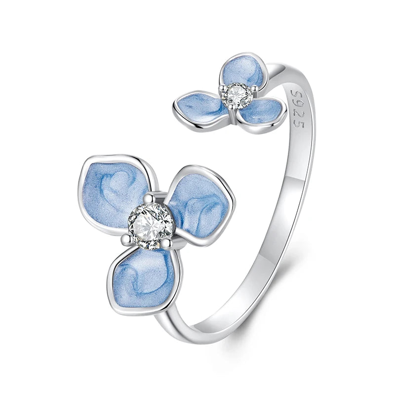 JEW015R       925 Sterling Silver Blue Flower Adjustable Ring - Klixstore