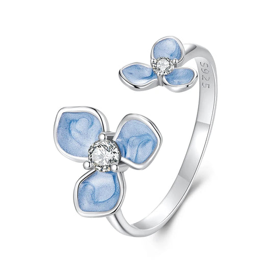 JEW015R       925 Sterling Silver Blue Flower Adjustable Ring - Klixstore