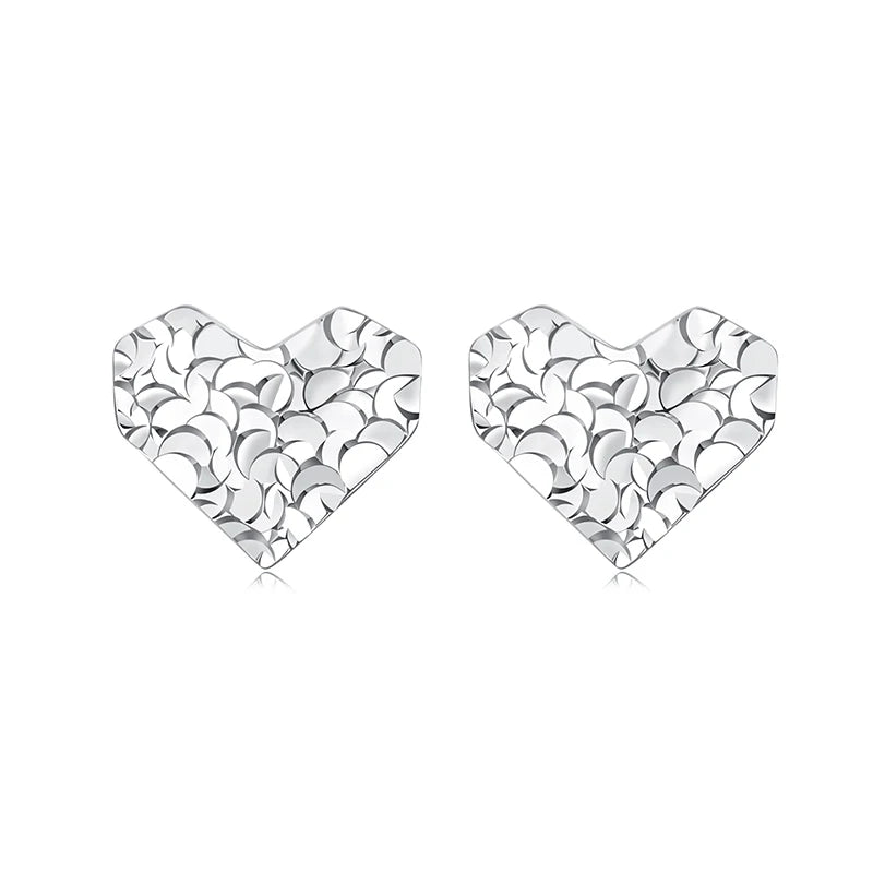JEW032ER
 Dazzling Polished Heart Stud Earrings Glossy Scale Earrings for Pierced Women Girl Glittering Jewelry Fashion Accessories - Klixstore