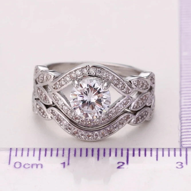 Vintage 925 Sterling Silver Crystal Ring Set for Women